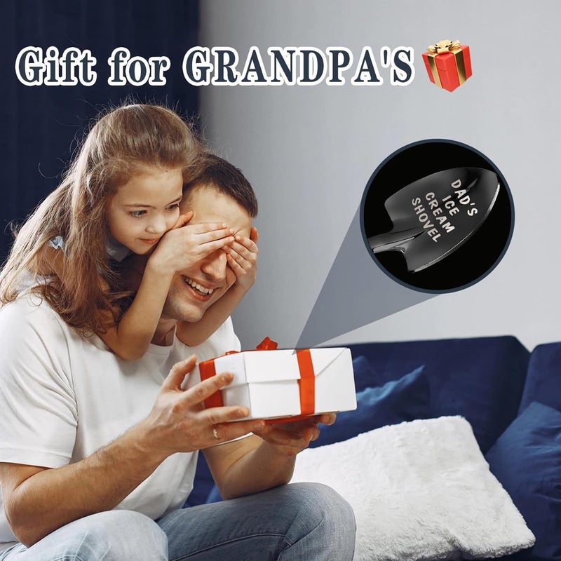 stormroo Gifts for Dad Stocking Stuffers for men dad father gifts Men Ice Cream Spoon Scoop for Ice Cream Lovers , Gifts for men Funny Engraved Stainless Steel Spoon Shovel, Birthday Fathers Gifts (Black) - Image 2
